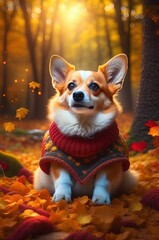 Cute corgi dog autumn portrait