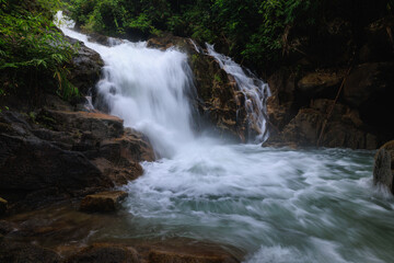 Fototapeta premium Krating waterfall in the rainy season and refreshing greenery forest in the national park of Khao Khitchakut Chanthaburi province Thailand, for background wallpaper,