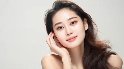 Fotobehang Face care, Facial treatment, Cosmetology, beauty and spa, beautiful young asian woman with clean fresh skin on white background, © WS Studio 1985