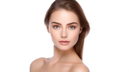 Fototapeta premium Skincare, face beauty, and a woman with a smile for facial wellness on a white studio background.