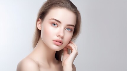 Beauty spa woman with perfect skin, Skincare, face beauty, a facial wellness on a white studio background.