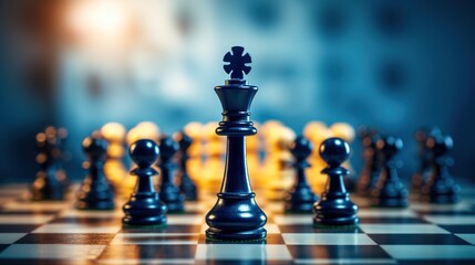 Chess pieces on a chessboard, Chess business concept, leader & success. generative ai