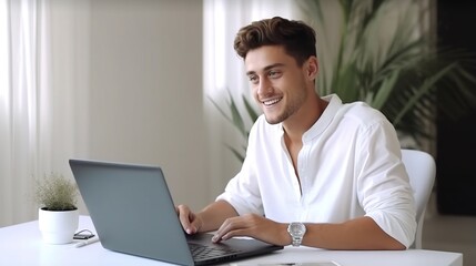 Young businessman working on laptop computer