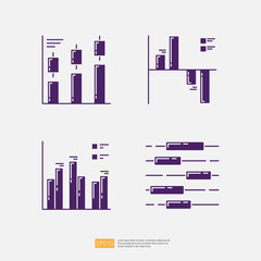 Growth Candlestick Chart, Statistic Diagram Bar Graph. Business Finance Chart and Graph Infographic Solid Glyph Vector Illustration Icon Set