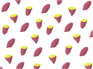 さつまいもと断面の手描き風 壁紙 模様イラスト