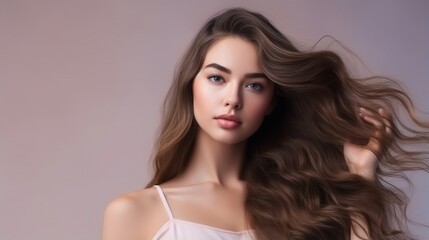 Naklejka premium Portrait of a beautiful young woman smiling with Long Hair Woman Portrait. Hair care Concept