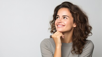 portrait of a woman thinking on white background. generative ai