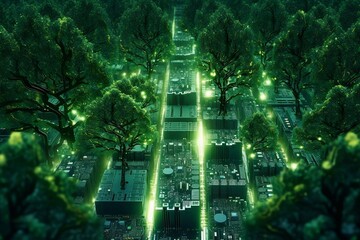 Cybernetic Woods, Virtual Grove, Techno-Forest, Digital Woodland, AI Wilderness, Techno-Nature, genetative AI