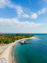 Senggigi beach aerial landscape by drone in Lombok, Indonesia. Popular beach area in Lombok, Indonesia
