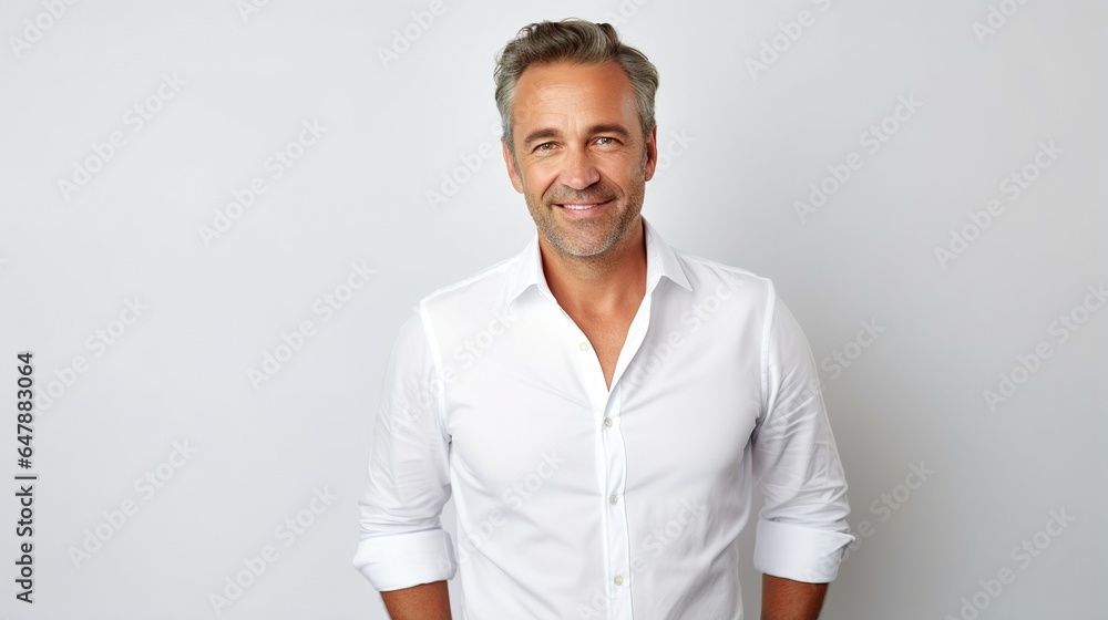 Wall mural portrait of a man looks at the camera Isolated on white background