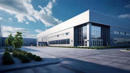 Modern office and large factory building with sky. generative ai - obrazy, fototapety, plakaty