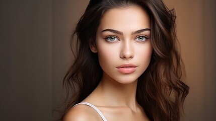 Fototapeta premium Beauty woman healthy clean skin beautiful female young model. Adult woman portrait on white background, skin care concept, gorgeous skin. on white background. generative ai