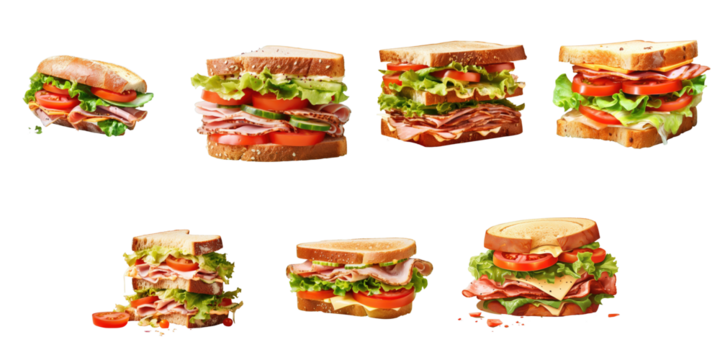 Png Set Ham sandwich with cheese tomatoes and lettuce that promotes health transparent background