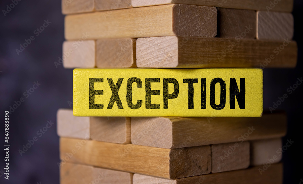 Poster exception word letters on wooden blocks. uniqueness branding concept.