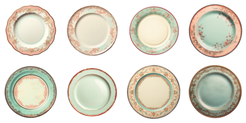 Png Set antique dish on transparent background