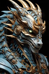 A close up of a statue of a dragon. AI illustration.