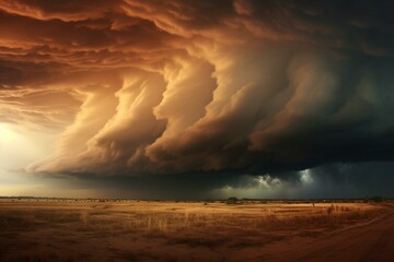 Powerful tempest brewing over vast plains. Generative AI - obrazy, fototapety, plakaty