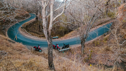 asphalt road in a forest in Indonesia, highway in the middle of the forest connecting villages, east java indonesia