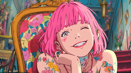 Streamer girl with pink hairs