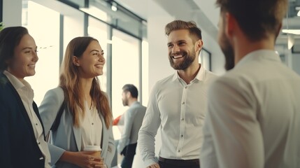 Obraz premium group of business people talking in office. generative ai