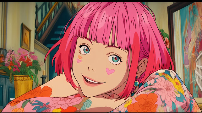 Streamer girl with pink hairs