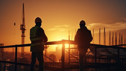 construction worker control in the construction of roof structures on construction site. generative ai