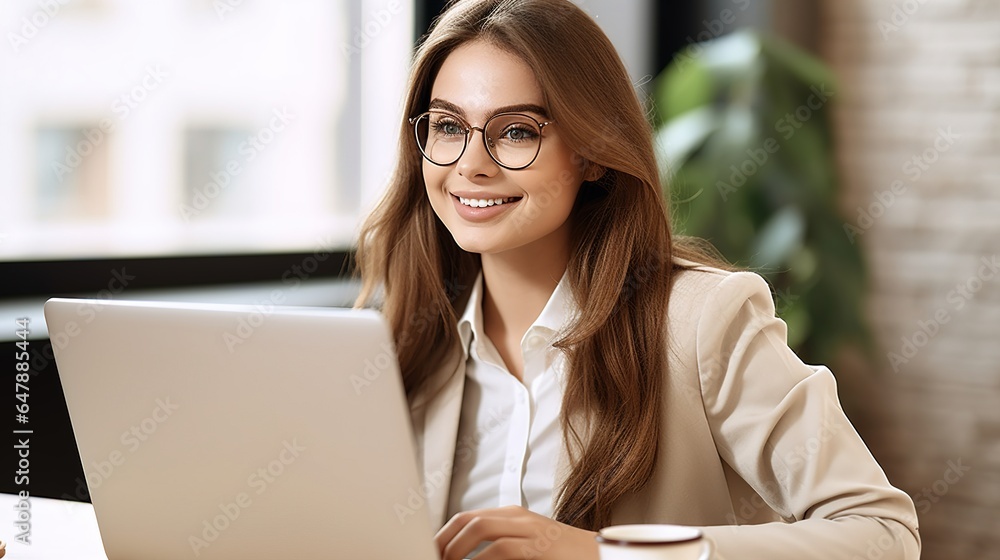 Canvas Prints businesswoman working on laptop in office. generative ai