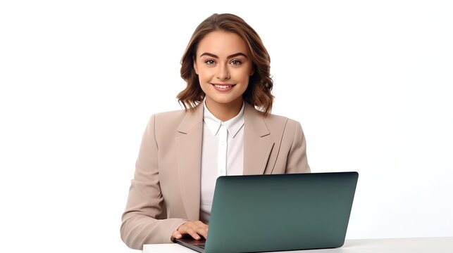 business woman with laptop on white background. generative ai