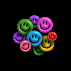 Color smiles inflatable. Inflated 3D emoji smiles with the plasticine effect. Vector illustration