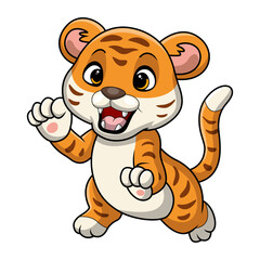Cute tiger cartoon on white background
