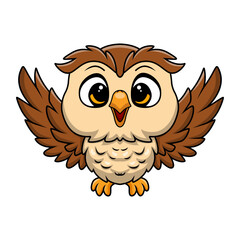 Cute little owl cartoon on white background