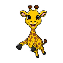 Cute little giraffe cartoon on white background