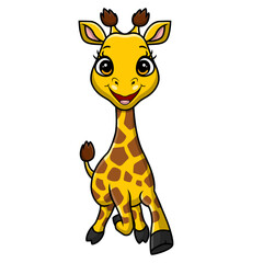 Cute little giraffe cartoon on white background