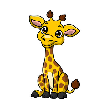 Cute little giraffe cartoon on white background