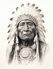 pencil sketch of a native american indian chief 