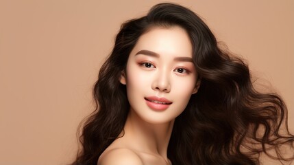 Fototapeta premium Face care, Facial treatment, Cosmetology, beauty and spa concept, beautiful young asian woman with clean fresh skin on white background