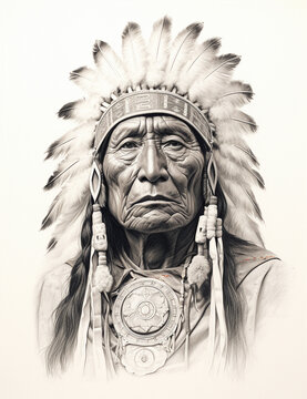 pencil sketch of a native american indian chief 