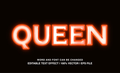 Queen editable text effect template, 3d bold glossy neon light futuristic typeface, premium vector