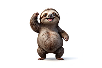 3D character style happy smiling sloth standing on an isolated empty white background - Generative AI