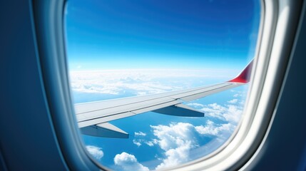 Clouds and sky as seen through window of an aircraft.