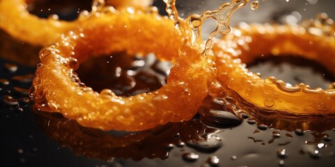 illustration of onion rings are being fried in oil, generative AI - obrazy, fototapety, plakaty