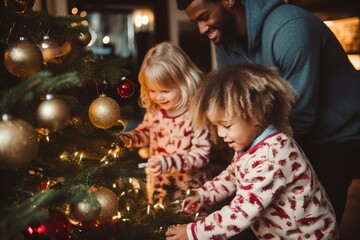 Fototapeta na wymiar Family decoration a Christmas tree