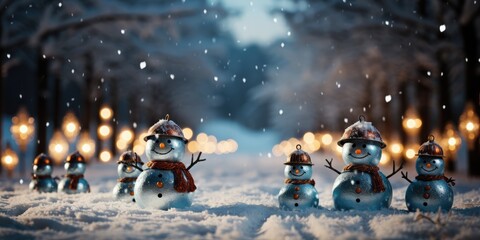 Fototapeta na wymiar Snowmen on the snow on Christmas
