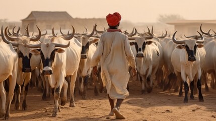 Rabari herder in a rural village, Tribal life and traditional culture.