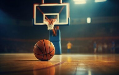 Basketball on court floor. Generative AI