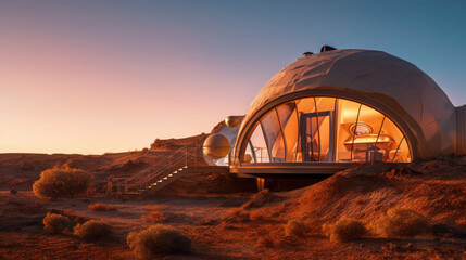 exterior shot of mars home during sunset