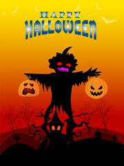 Halloween day festval icons for banners, cards, flyers, social media wallpapers, etc. Halloween illustration. Horizontal banner with pumpkins on night background. Autumn landscape.