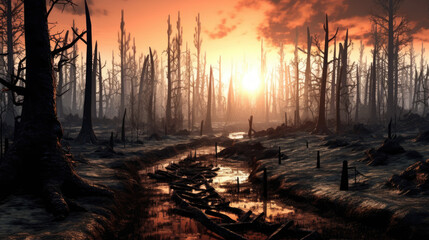  Ruined forest with scorched trees 