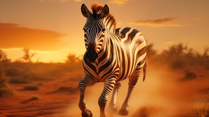 Create a chic zebra in spectacles, galloping across an amber savannah at twilight.