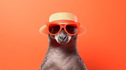 Design a fashionable platypus in chic shades, posing gracefully on a minimalist coral backdrop. - obrazy, fototapety, plakaty